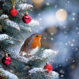 Robin on a Christmas Tree